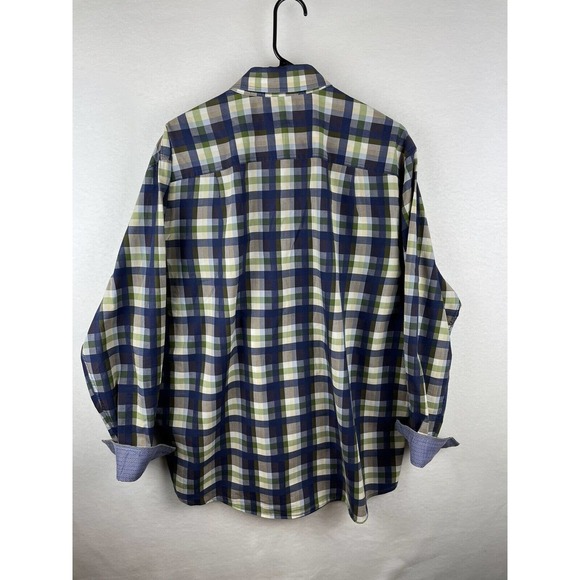 Tasso Elba Button Up Shirt Mens Plaid Long Sleeve Reverse Cuff XL 17”-17.5” - Picture 4 of 5